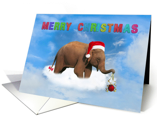 Merry Christmas, Elephant with Santa's hat on the cloud card (1389890)