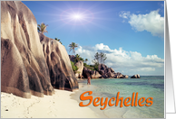Seychelles, Beach, cliffs and Ocean card