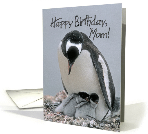 Happy Birthday Mom, Mother Penguin with Two Chicks card (868764)