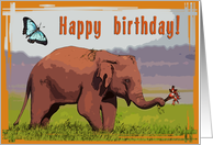 Happy birthday,Elephant with butterfly card