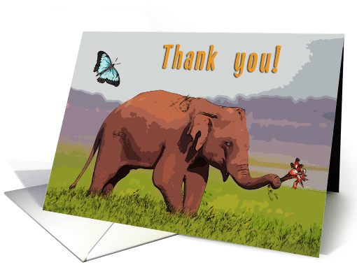 Thank you greeting card,Elephant with butterfly card (870769)