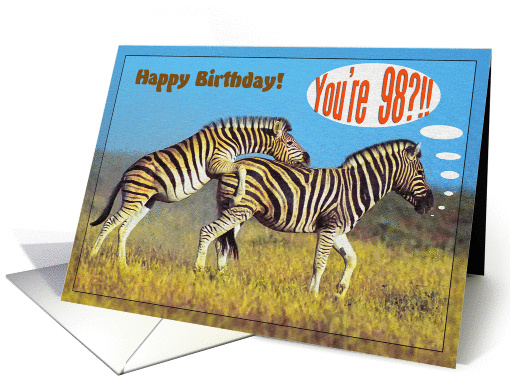 Happy 98th Birthday card,Two playing zebras card (870831)