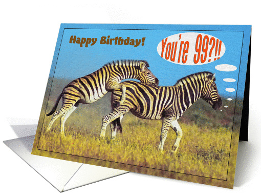 Happy 99th Birthday card,Two playing zebras card (870833)
