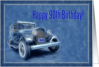 Happy 90th Birthday card, old vintage classic car card