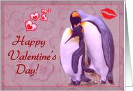 Happy Valentine’s day, two penguins in love card