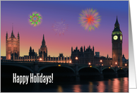 Happy Holidays card, firewoks above London card