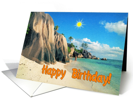 Happy birthday greeting card, Exotic sand beach card (887615)