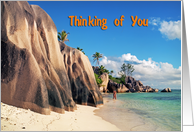 Thinking of you greeting card, Exotic sand beach card