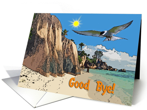 good bye greeting card, Exotic sand beach and bird card (887620)