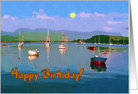 Happy Birthday card, marine scene with sun and blue sky card