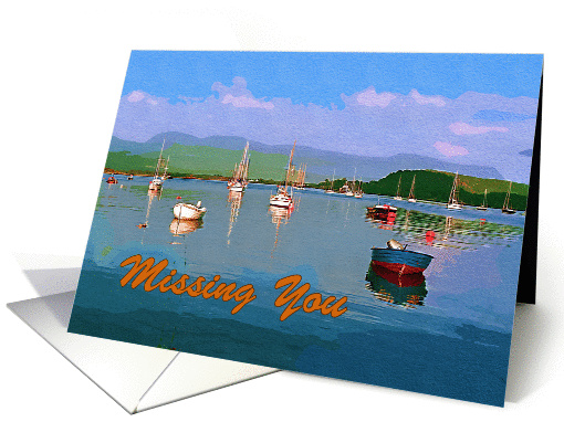 Missing you card, marine scene with sun and blue sky card (887901)