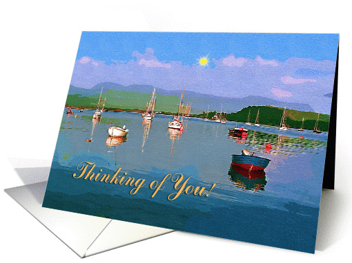 Thinking of you card, marine scene with sun and blue sky card (887905)