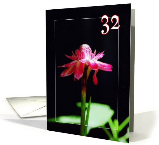 Happy 32nd birthday greeting card, tropical orchid flower card