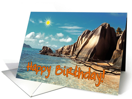 Happy Birthday greeting card, Seychelles exotic beach card (889059)
