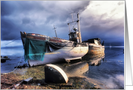 Fishing boats seashore Card