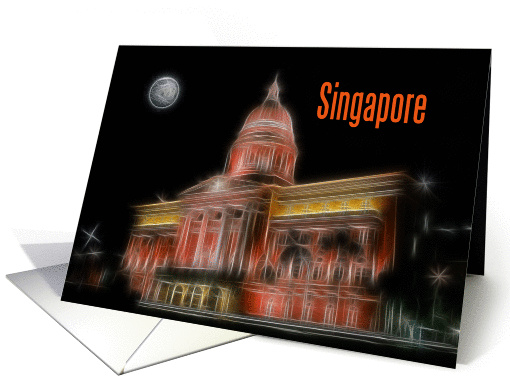 Singapore greeting card, Night lights with the moon card (889113)
