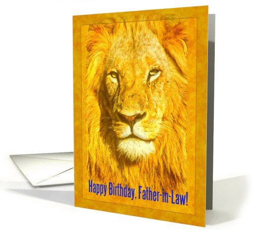 Happy Birthday Father-in-Law greeting card, Portrait male lion card