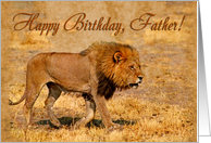 Happy Birthday, Father greeting card, Male lion in hot savannah card