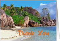 Thank you greeting card, exotic sand beach with big stones card