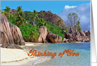 Thanking of you greeting card, exotic sand beach with big stones card