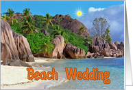 Beach Wedding greeting card, exotic sand beach with big stones card