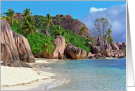 Exotic sand beach with big stones Card