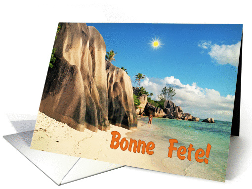 Happy Birthday French greeting card, Panorama Seychelles... (890549)