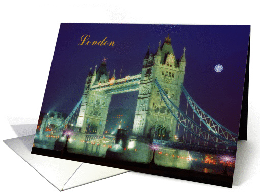 London greeting card, Tower bridge with lights in the night card