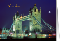 London greeting card, Tower bridge with lights in the night card