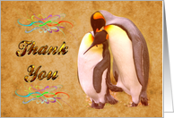 Thank you greeting card, two kissing penguins card