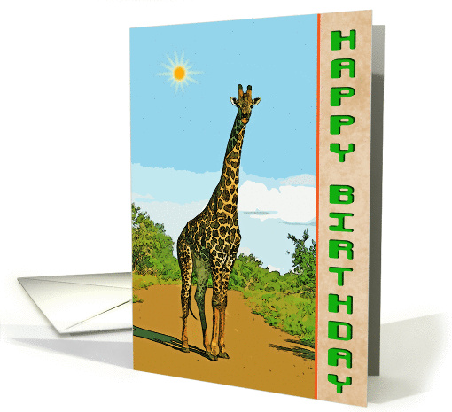 Happy Birthday greeting card, giraffe in savannah card (898301)