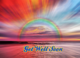 Get Well Soon greeting card,rainbow,sunset
