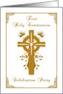 First Holy Communion - Golden Floral Cross Invitation card