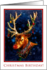 Happy Christmas Birthday - Reindeer with Ornament Decorations card