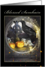 Samhain, Mystical Raven, Skulls, Pumpkins, Candles, Spooky Card