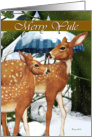 Merry Yule Doe and Fawn, Deer, Winter, Snow, Pagan Card