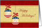 Happy Holidays, Peace, Joy, Patriotic, Stars, Stripes, Ornaments Card