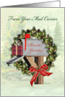 Season’s Greetings from Your Mail Carrier Mailbox, Wreath, Present, card