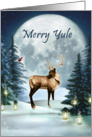 Merry Yule Winter Stag Moon Candles and Trees card