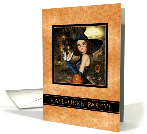 Halloween Party Invitation - Cute Witch Leaves Design card (674222)