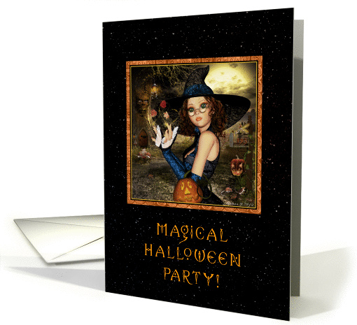 Magical Halloween Party Invitation - Cute Witch Stary Night card