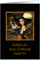Magical Halloween Party Invitation - Cute Witch Stary Night card