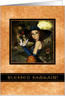 Blessed Samhain - Cute Witch - Orange card