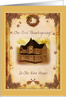 First Thanksgiving In Our New Home - house, wreath, leaves, autumn foliage card