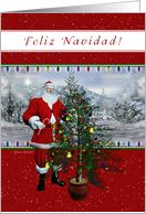 Feliz Navidad -Spanish Merry Christmas - Santa with Christmas Tree card