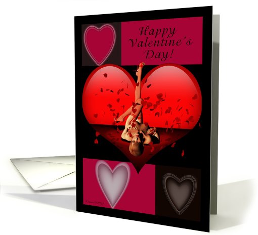 Sexy Happy Valentine's Day -  Fishnet Girl with Hearts card (746928)