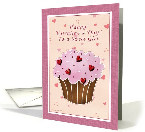 Sweet Girl Happy Valentines Day - Cupcake card (752473)