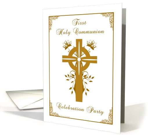 First Holy Communion - Golden Floral Cross Invitation card (759875)