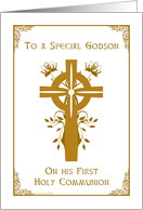 Godson - First Holy Communion - Cross and Floral Design card