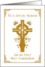 Godson - First Holy Communion - Cross and Floral Design card